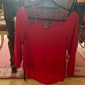 Flow red dress shirt with buttons up the back elastic at the sleeves